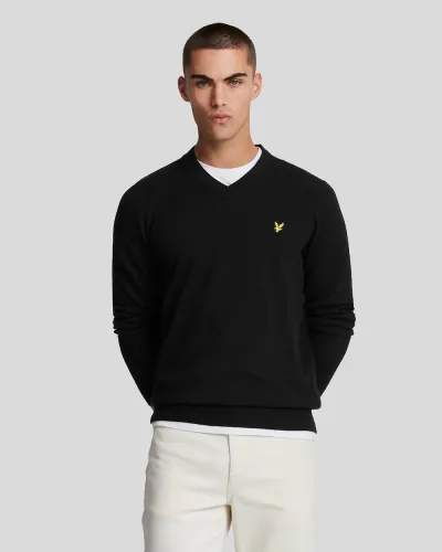 Cotton Merino V Neck Jumper Z865 JET BLACK  
