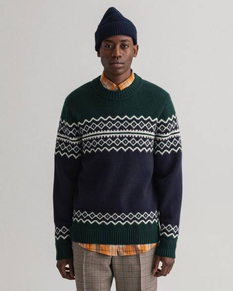 D2. HOLIDAY FAIR ISLE C-NECK.EVENING BLUE.ΠΛΕΚΤΟ